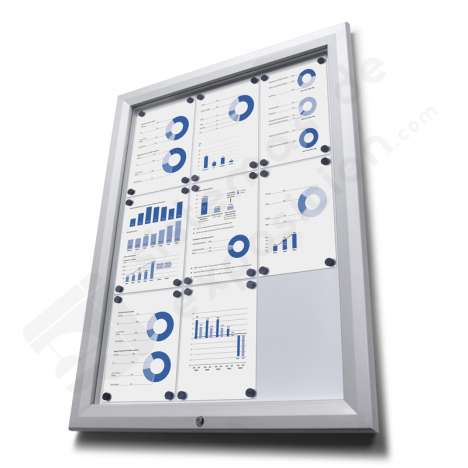 Vitrina con cerradura T, fondo magnético. Profundidad  25mm.