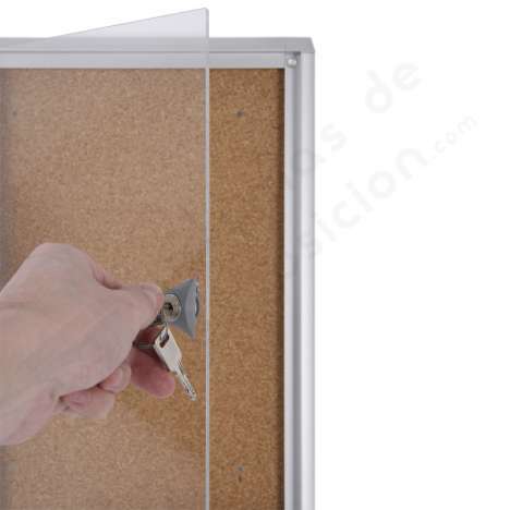 Vitrina económica con cerradura fondo de corcho, profundidad 12mm